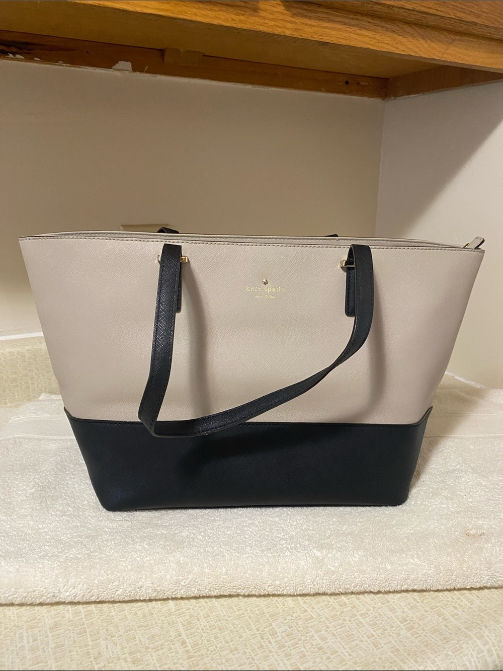 kate spade Two-Tone Beige and Black Saffiano Tote